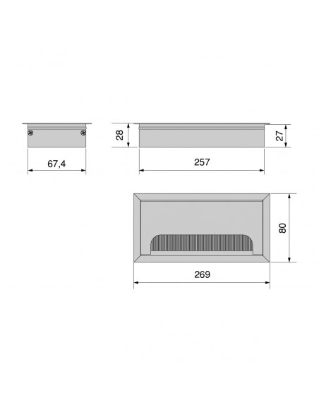 Passe-câbles de table Emuca Quadrum, rectangulaire, 269x80mm, à encastrer, Aluminium, Peint en noir 