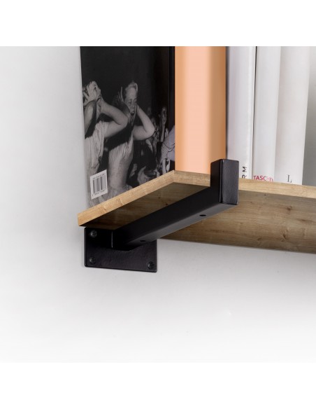 Jeu de supports pour étagères en bois Shelf droit avec tube carré, Acier, Peint en noir 