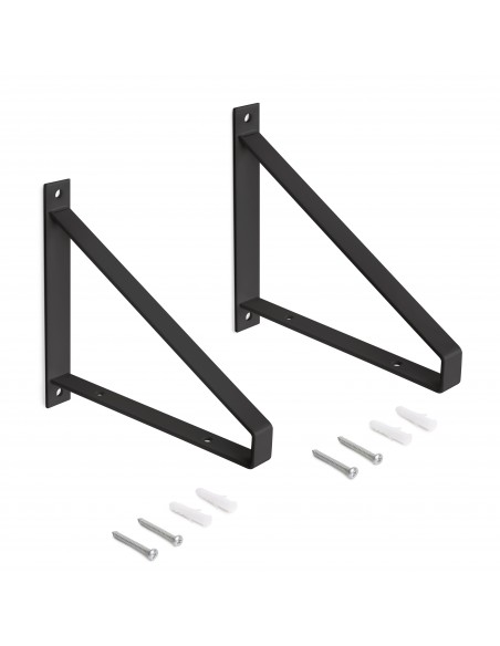 Jeu de supports pour étagères en bois Shelf avec forme triangulaire, Acier, Peint en noir 