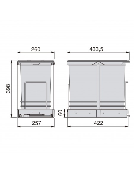 Poubelle de recyclage Recycle pour cuisine, 24 L, fixation au fond et extraction manuelle/automatique, Plastique gris antracite 