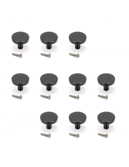 Lot de 10 boutons pour meubles Canc�n, diam�tre 28.5mm, Zamak, Peint en noir 