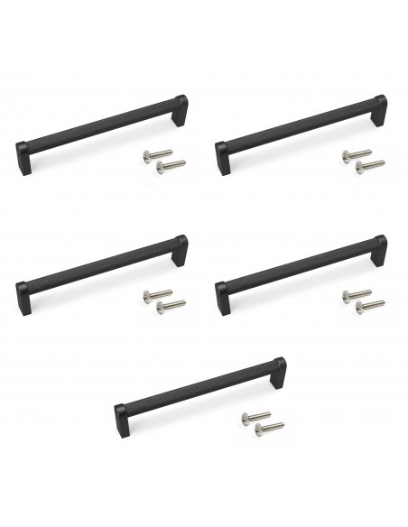 Lot de 5 poign�es pour meubles Bergen, L173mm, entraxe 160mm, Aluminium , Peint en noir 