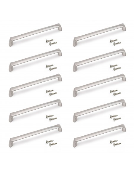 Lot de 10 poign�es pour meubles Canton, L174mm, entraxe 160mm, Zamak, Nickel satin� 