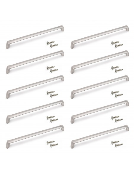 Lot de 10 poign�es pour meubles Canton, L206mm, entraxe 192mm, Zamak, Nickel satin� 