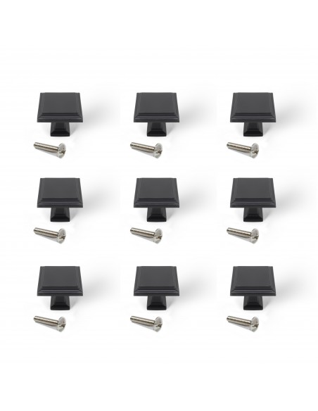 Lot de 10 boutons pour meubles Ceuta, 31.5x31.5mm, Zamak, Peint en noir 