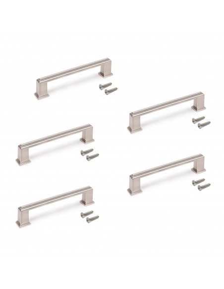 Lot de 5 poign�es pour meubles Tanger, L147.5mm, entraxe 128mm, Zamak, Nickel satin� 