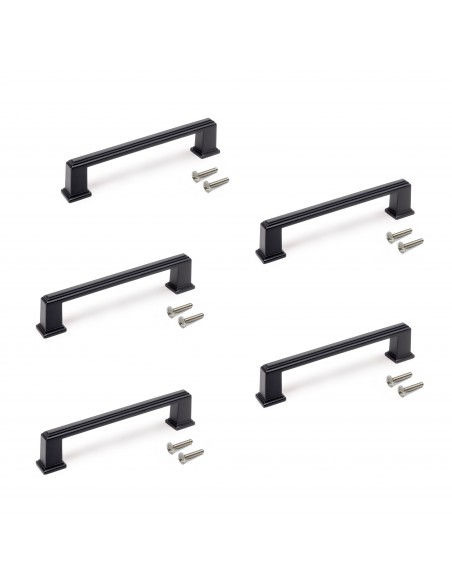 Lot de 5 poign�es pour meubles Tanger, L147.5mm, entraxe 128mm, Zamak , Peint en noir 