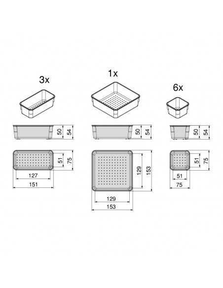 Kit de 10 seaux organisateurs Cube pour tiroirs, Plastique, Transparent 